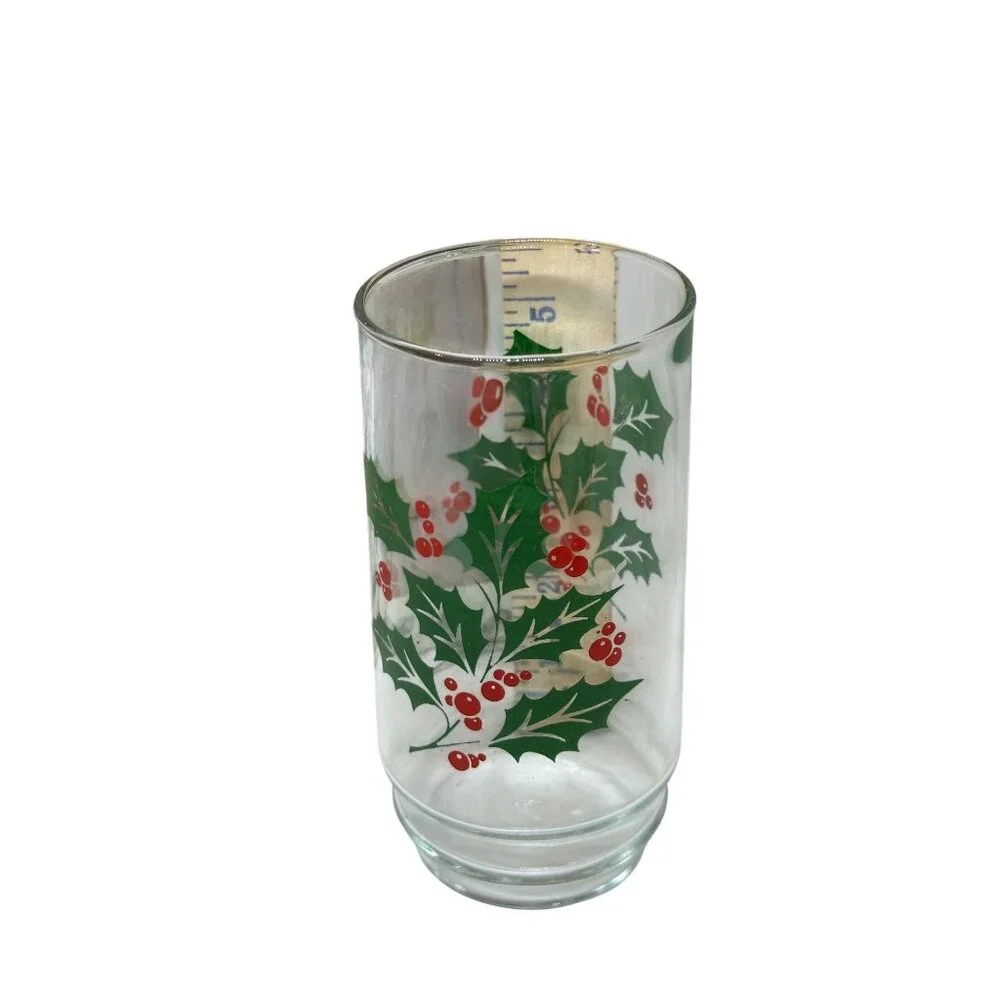VTG NIB Indiana Glass Holly 6Pc Holiday Cooler Berry Glasses Christmas Drinkware